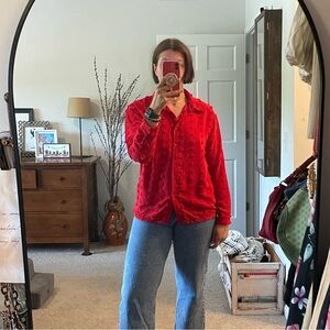 No Brand Red Textured Button Down Long Sleeve